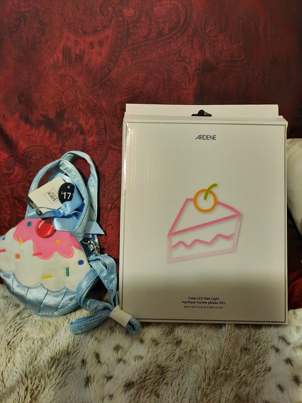 Girl's Kids Birthday Lot Cupcake Crossbody Bag Purse & LED bday Cake Wall Light